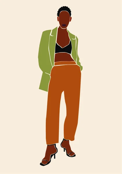 Illustrazione Vettoriale Della Donna Afroamericana Alla Moda — Vettoriale Stock