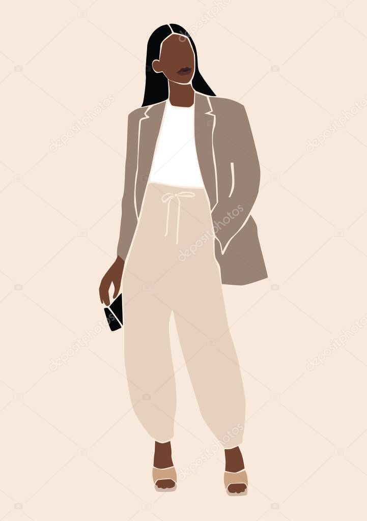 vector illustration of fashionable african american woman