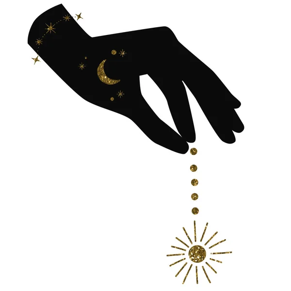 Weibliche Hand Mit Goldener Tätowierung Himmlische Hand — Stockfoto