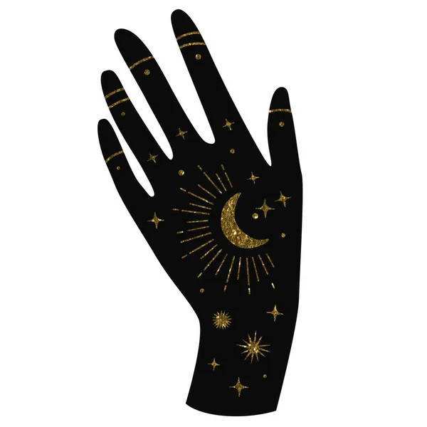 Weibliche Hand Mit Goldener Tätowierung Himmlische Hand Mit Halbmond — Stockfoto