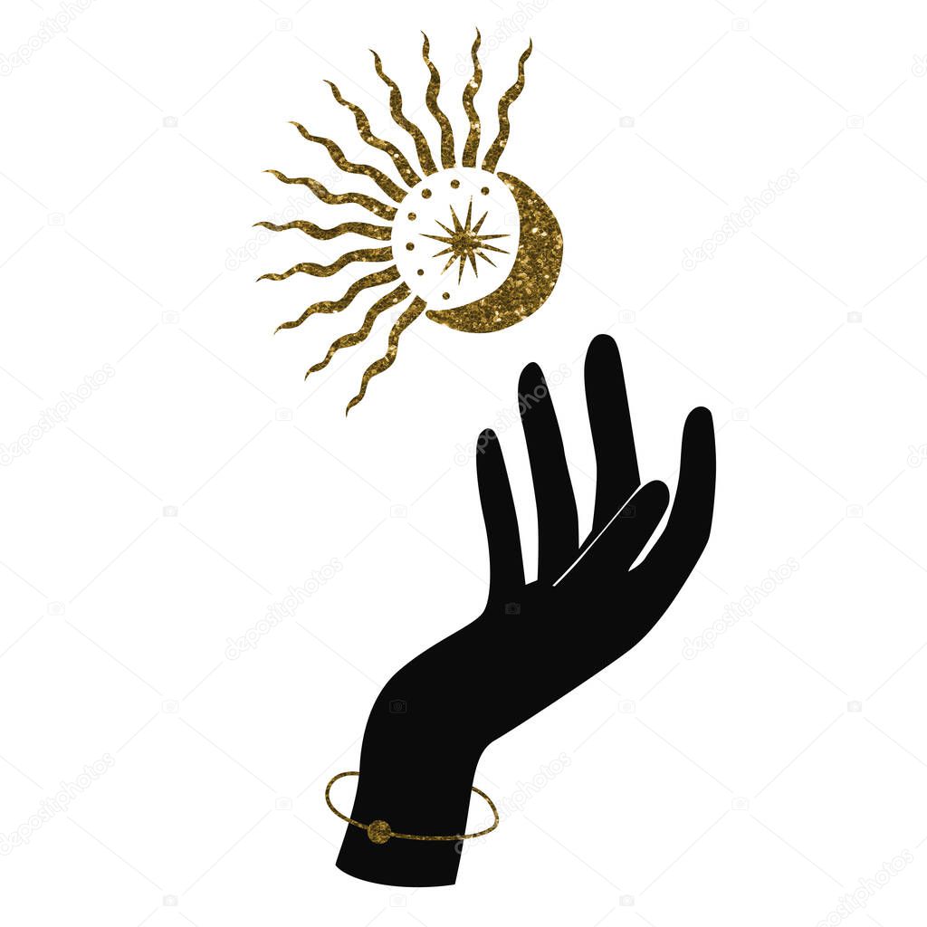 female hand with golden tattoo, Celestial hand 