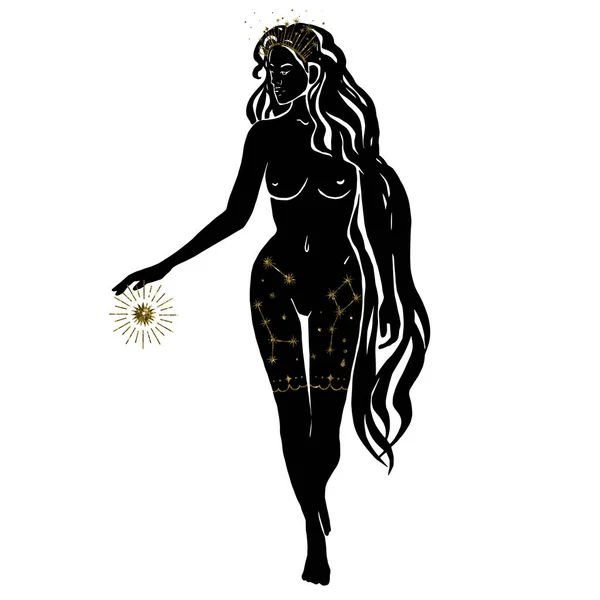Abbildung Des Tierkreiszeichens Jungfrau Form Eines Mädchens Mit Langen Haaren — Stockfoto