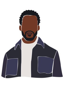 Afro saçlı ve sakal vektörü illüstrasyonlu Afrikalı Amerikalı adam.