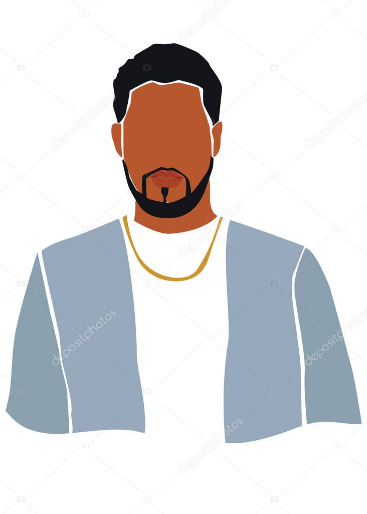 african american man with beard in blue jacket, vector illustration