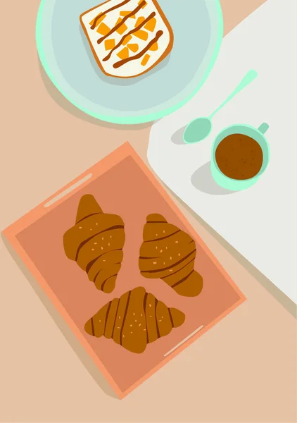 Ilustración Croissants Una Taza Café —  Fotos de Stock