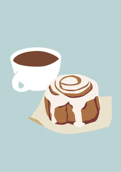 Illustration Von Zimt Und Einer Tasse Kaffee — Stockfoto