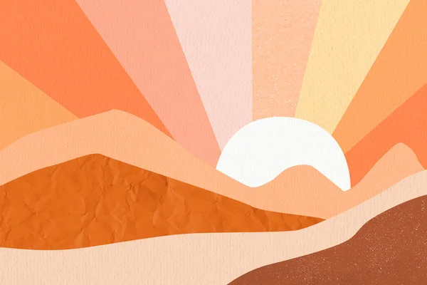 Αφηρημένο Φόντο Ένα Πολύχρωμο Τοπίο Ηλιοβασίλεμα Πολύχρωμο Χαρτί Περικοπή Στυλ — Φωτογραφία Αρχείου