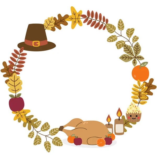 有秋叶和食物的感恩节框架 — 图库照片