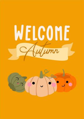 Hoş geldiniz Sonbahar Sonbahar Kutlama Kartpostalı ile şirin balkabakları.
