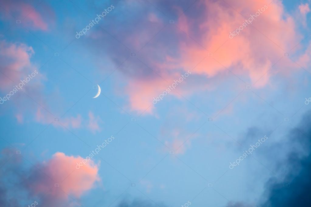 Pink clouds and moon heaven Stock Photo by ©Juhku 76025285
