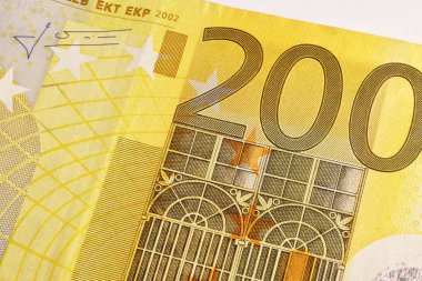 Frankfurt, Almanya, yaklaşık yıl 2003, 200 euro banknot detay