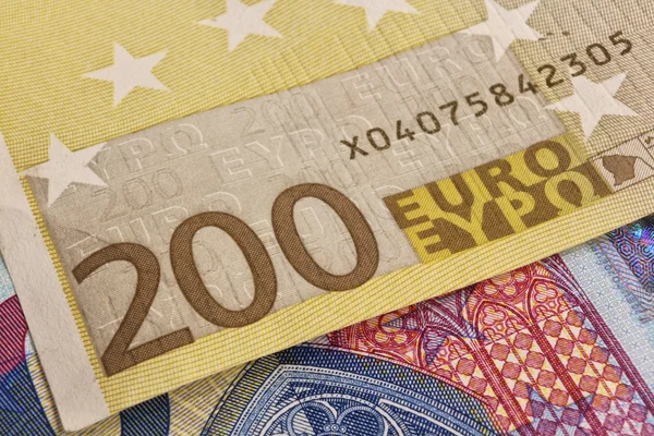 Frankfurt, Alemania, aproximadamente el año 2003, 200 euros detalle del billete — Foto de Stock