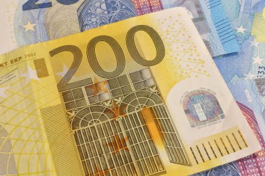 Frankfurt, Almanya, yaklaşık yıl 2003, 200 euro banknot detay