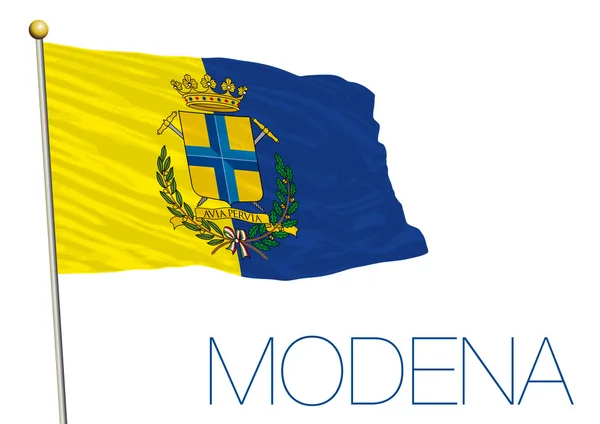 Modena bandera de la ciudad con escudo de armas, italia — Vector de stock