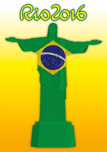 Brasil, símbolo da estátua do Cristo Redentor com bandeira —  Vetores de Stock