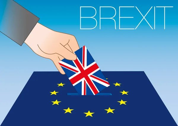 Brexit simbolo di voto, bandiere del Regno Unito e dell'Unione europea — Vettoriale Stock