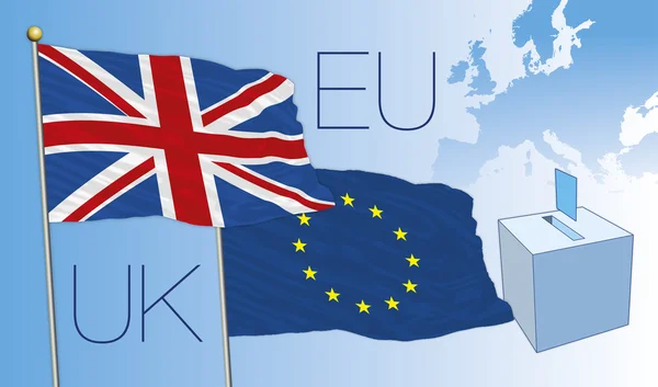 Brexit vote, bandeiras e símbolos do Reino Unido e da Europa — Vetor de Stock