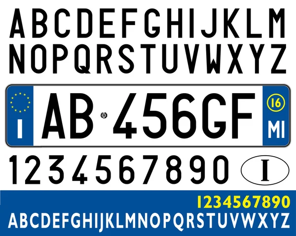 記号、数字や文字がイタリア車のプレート — ストックベクタ