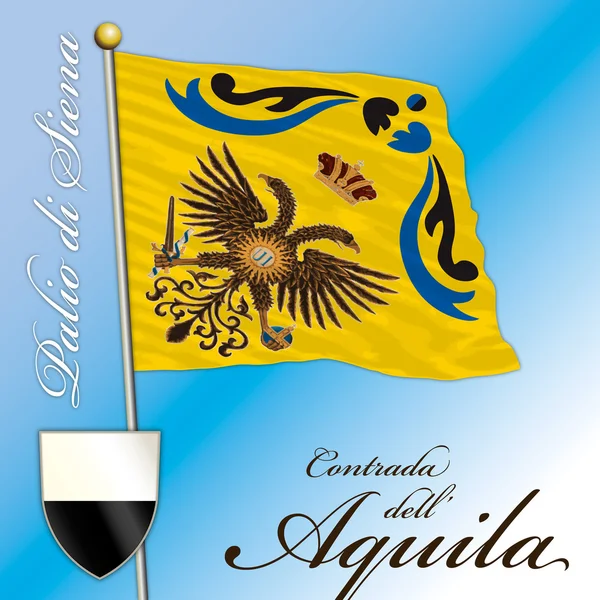 Bandera de julio de 2016 - Palio de Siena, Siena - Italia - de la contrada de Aquila, Tuscany — Archivo Imágenes Vectoriales