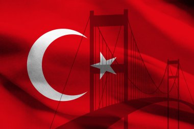 turkey flag with bosphorus bridge clipart
