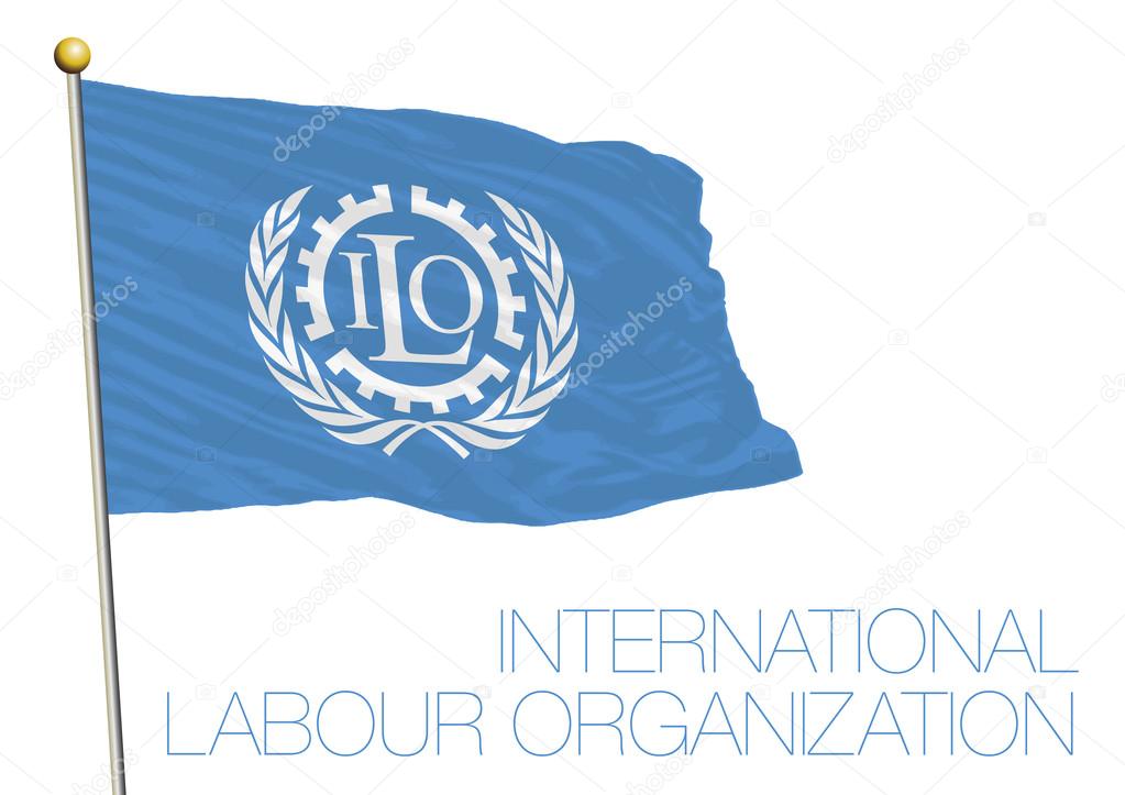 United Nations, International Labour Organization, ILO flag Stock