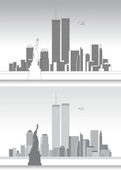 WTC, World Trade Center en de Skyline van New York — Stockvector