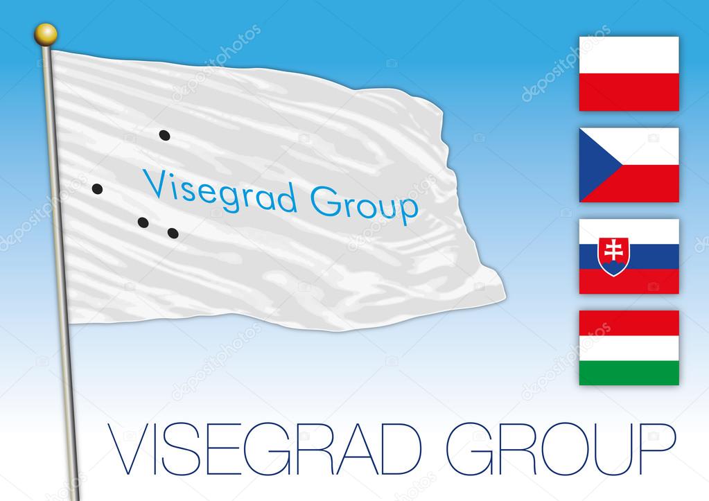 Visegrad Group flag and symbols, Poland, Czech Republic, Slovakia, Hungary, vector illustration