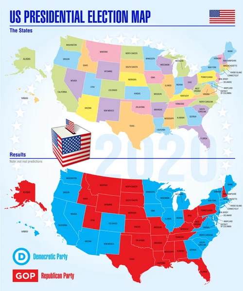 Elections Présidentielles Américaines 2020 Carte Des États Américains Séparés Avec — Image vectorielle