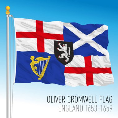 Oliver Cromwell 'in tarihi İngiliz bayrağı, Birleşik Krallık, 1653-1659, vektör illüstrasyonu