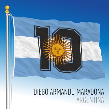 Diego Armando Maradona 'nın fantezi bayrağı on numara, Arjantin, vektör illüstrasyonu