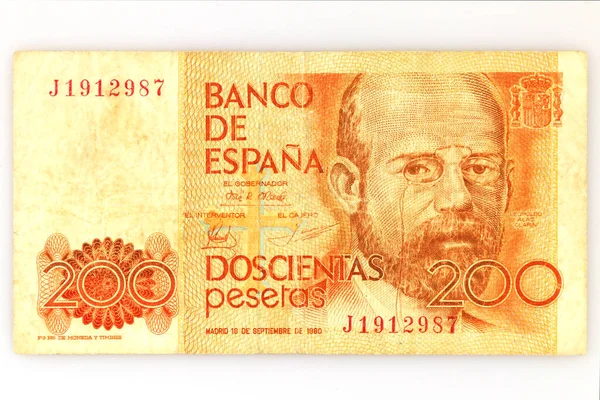 Spain 1956 Series 200 Pesetas Banknote Numismatics Vintage Collectible — Stock Photo, Image