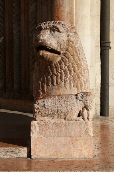 Modena Antigua Estatua León Detalles Arquitectónicos Catedral Estilo Románico Italia —  Fotos de Stock