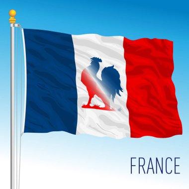 Horoz sembollü Fransız bayrağı, Fransa, vektör illüstrasyonu