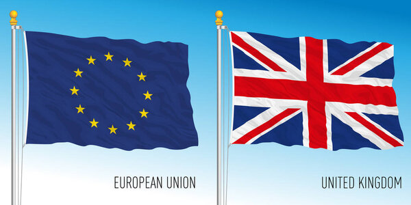 Флаги Европейского Союза и Великобритании, векторная иллюстрация