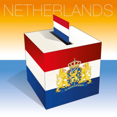 Hollanda sembollü Hollanda oy sandığı ve bayraklar, vektör illüstrasyonu