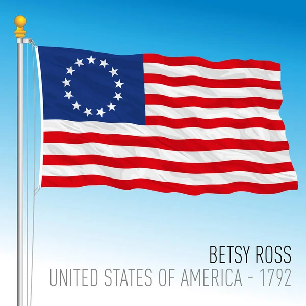 Betsy Ross Bandiera Storica Americana Stati Uniti 1792 Illustrazione Vettoriale — Vettoriale Stock