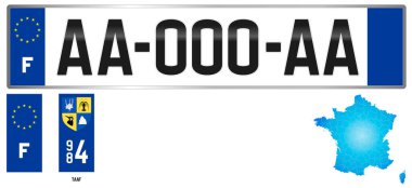 TAAF, Fransız Güney ve Antarktika Toprakları, Fransa, Fransız bölgesel plaka şablonu, departmanın yan etiketinin ayrıntıları, vektör illüstrasyonu, numaralandırma örneği