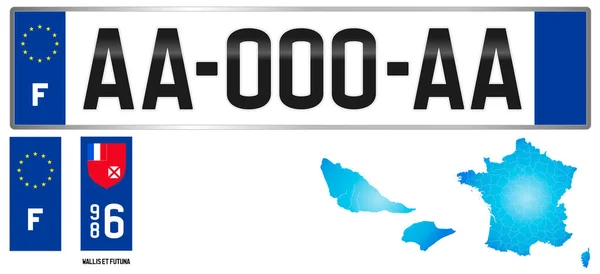 Wallis Futuna Francie Francouzská Regionální Spz Šablona Detail Boční Etikety — Stockový vektor