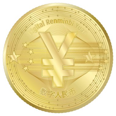 Şifreleme Dijital Yuan Renminbi madeni para fantezi tasarımı, vektör illüstrasyonu