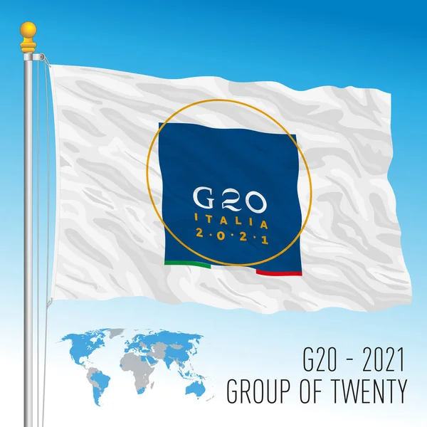 G20 Itália 2021 Bandeira Com Logotipo Ilustração Vetorial — Vetor de Stock