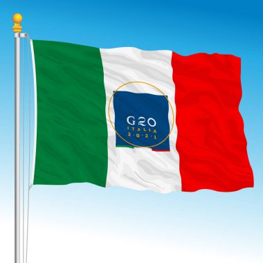 G20 İtalya 2021, logolu bayrak, vektör illüstrasyonu