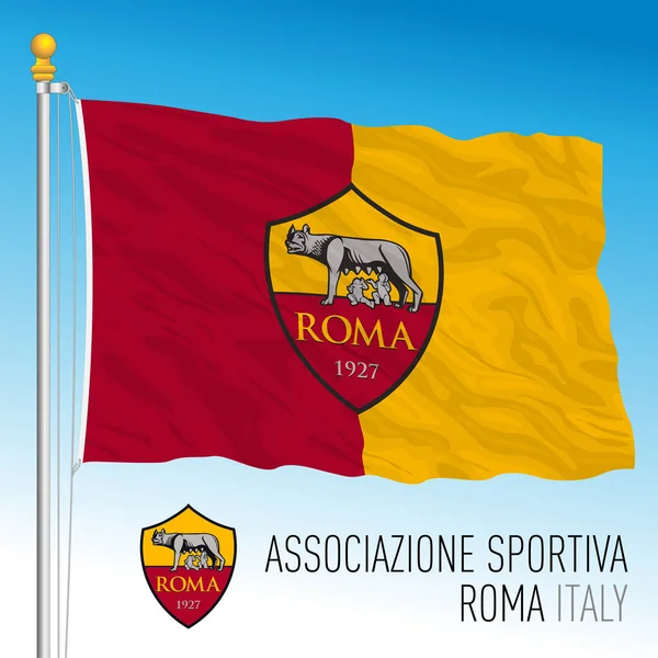 イタリア 年2021 サッカー選手権 ローマAcフラグとチームクレスト ベクトルイラスト — ストックベクタ