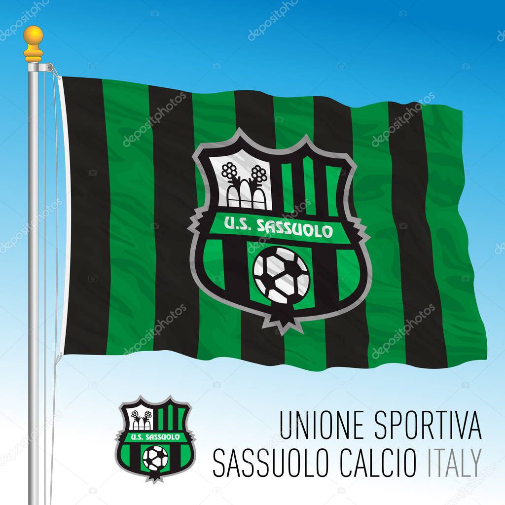Italy, year 2021, football championship - Sassuolo FC flag and team crest, vector illustration