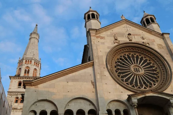 Modena Italien Kathedralfassade Und Ghirlandina Turm Unesco Welterbe Romanische Architektur — Stockfoto