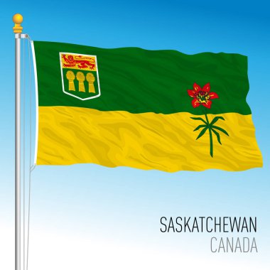 Saskatchewan bölgesel ve bölgesel bayrağı, Kanada, Kuzey Amerika ülkesi, vektör illüstrasyonu 