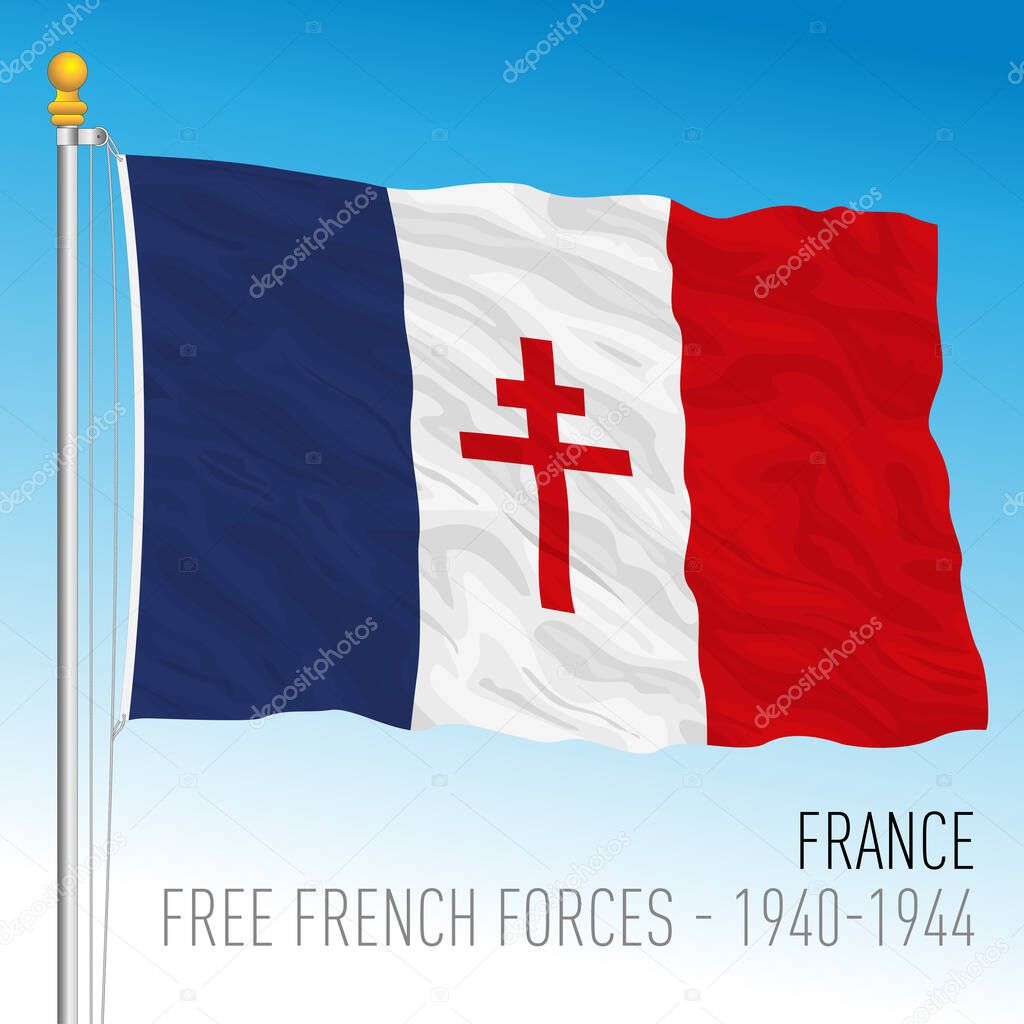 Free French Forces historical flag, France, vector illustration - 1940 - 1944