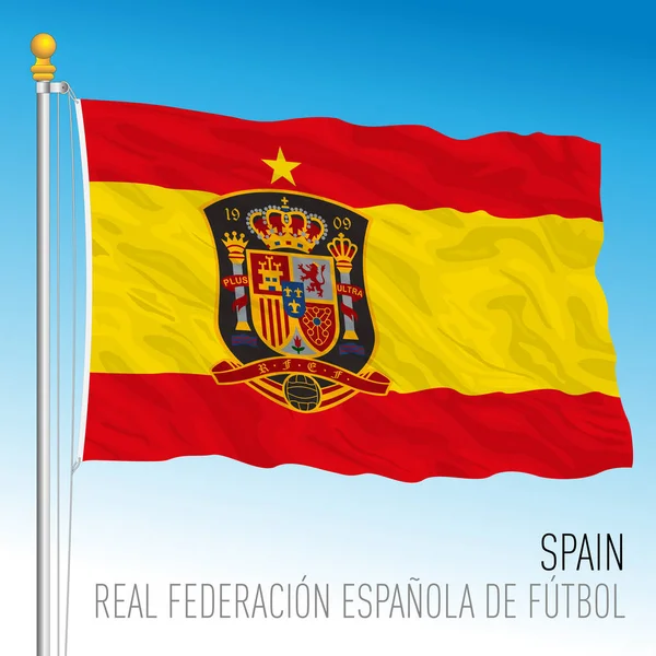 マドリード スペイン 2021年6月 欧州選手権2021のサッカー連盟ロゴを持つスペインの旗 — ストックベクタ