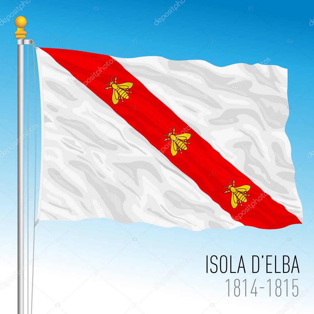 Island of Elba historical flag, Tuscany, Italy, vector illustration, 1814 - 1815