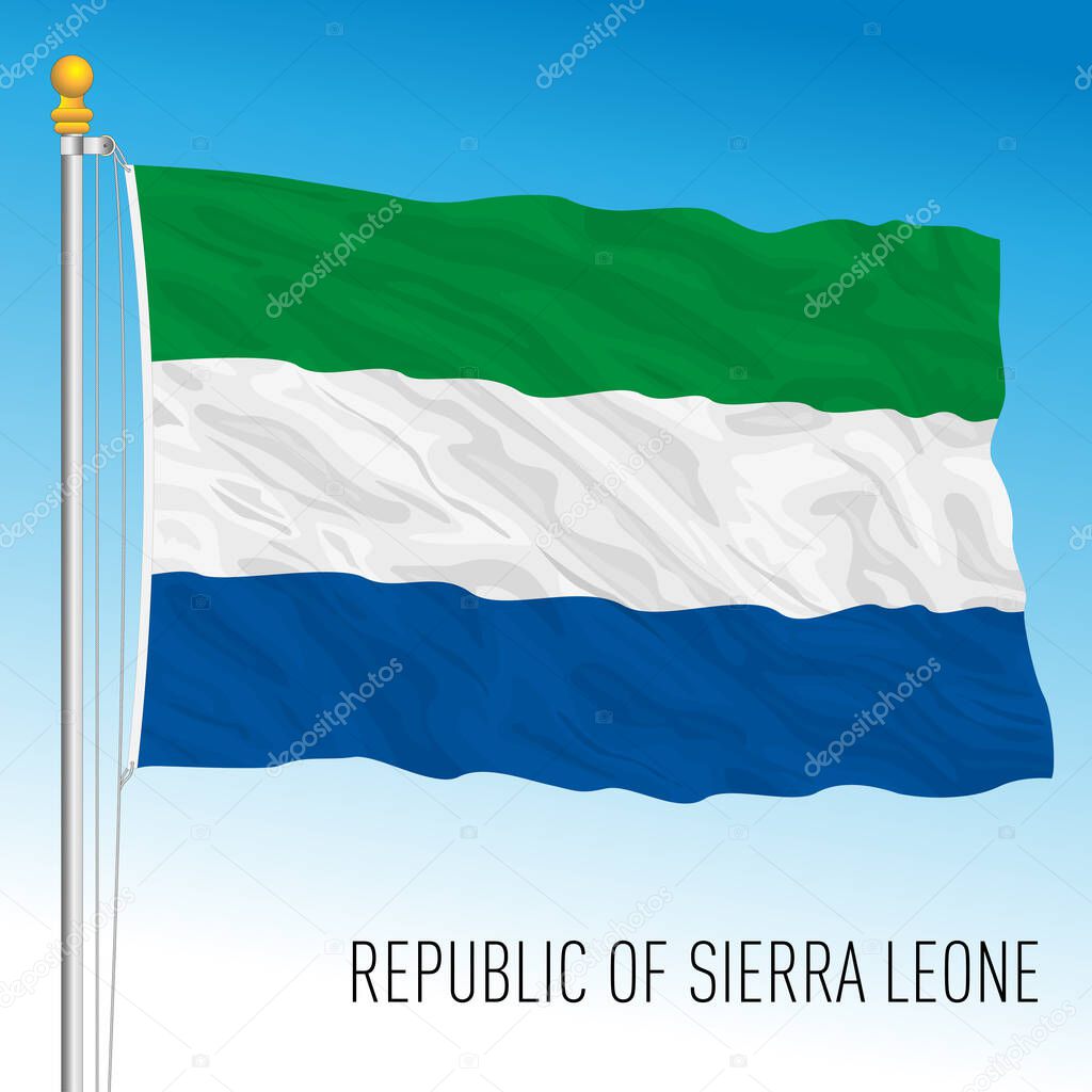 Sierra Leone official national flag, african country, vector illustration