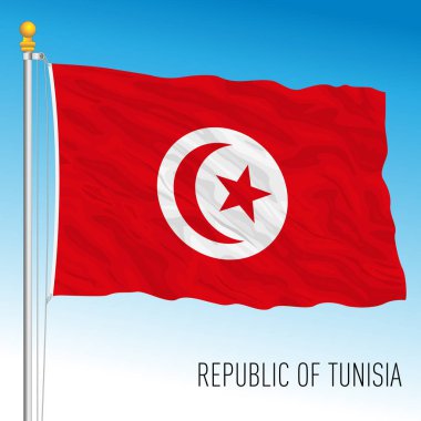 Tunus resmi ulusal bayrağı, Afrika ülkesi, vektör illüstrasyonu